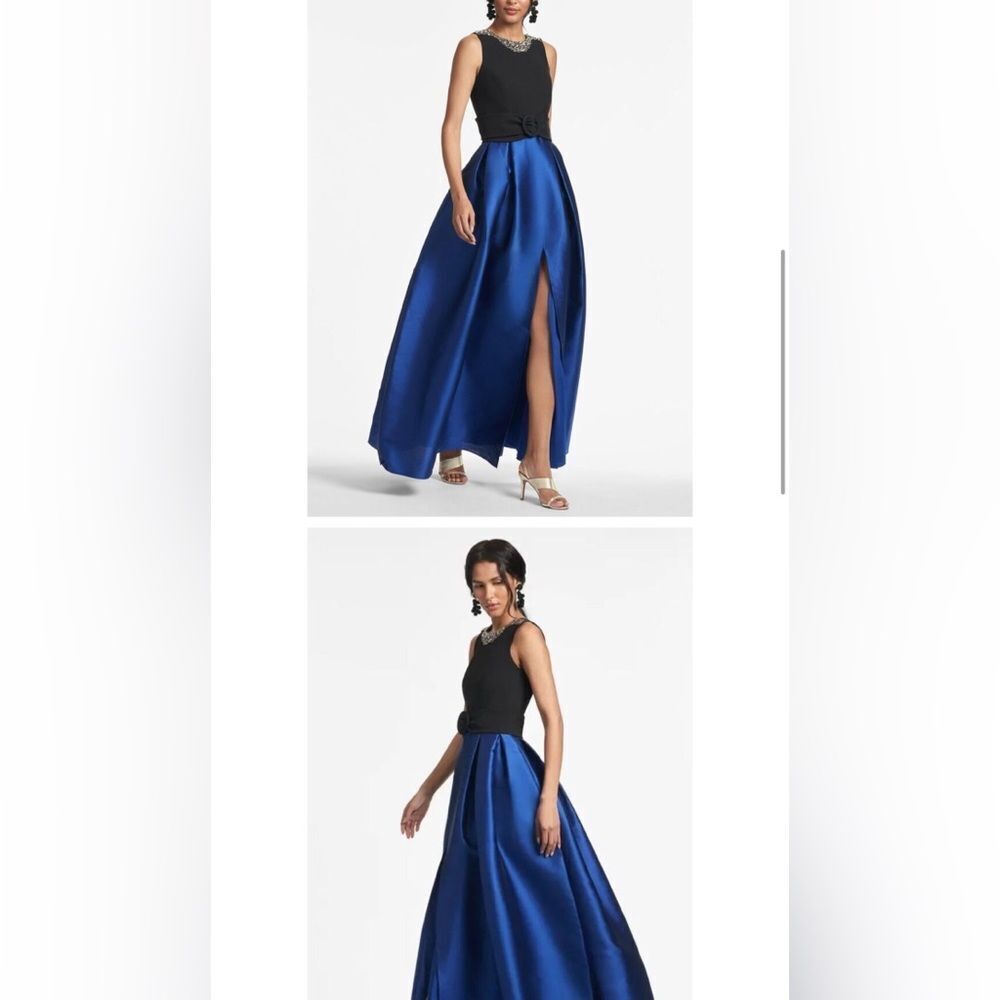 Sachin + Babi Blue and Black Pleated Prom Gown